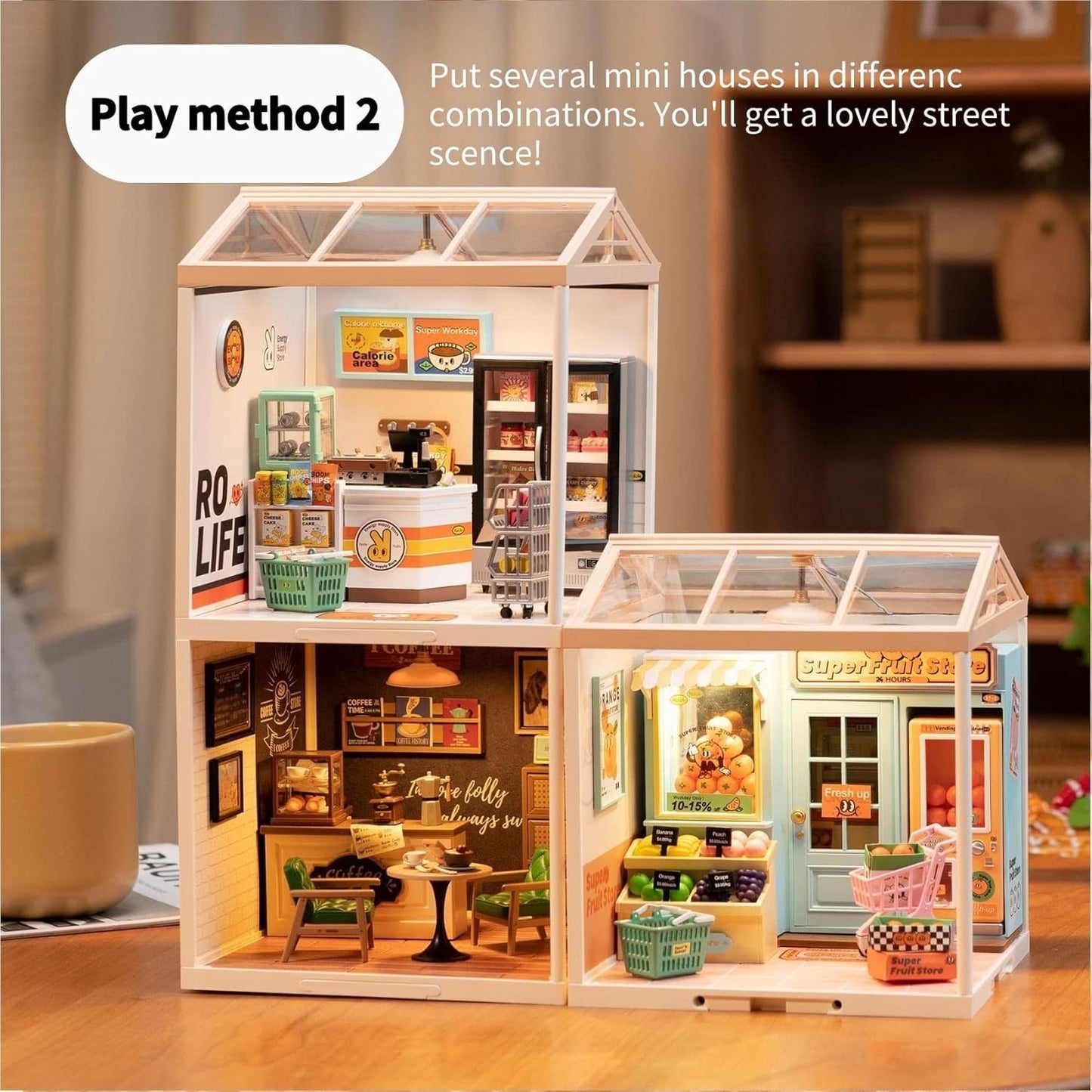 ROBOTIME DIY Miniature Dollhouse Kits Super Store Fascinating Book Store Kit DW004