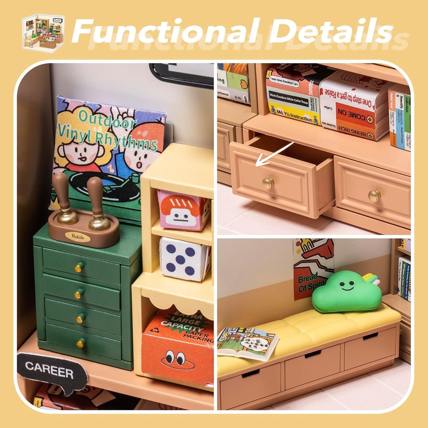 ROBOTIME DIY Miniature Dollhouse Kits Super Store Fascinating Book Store Kit DW004