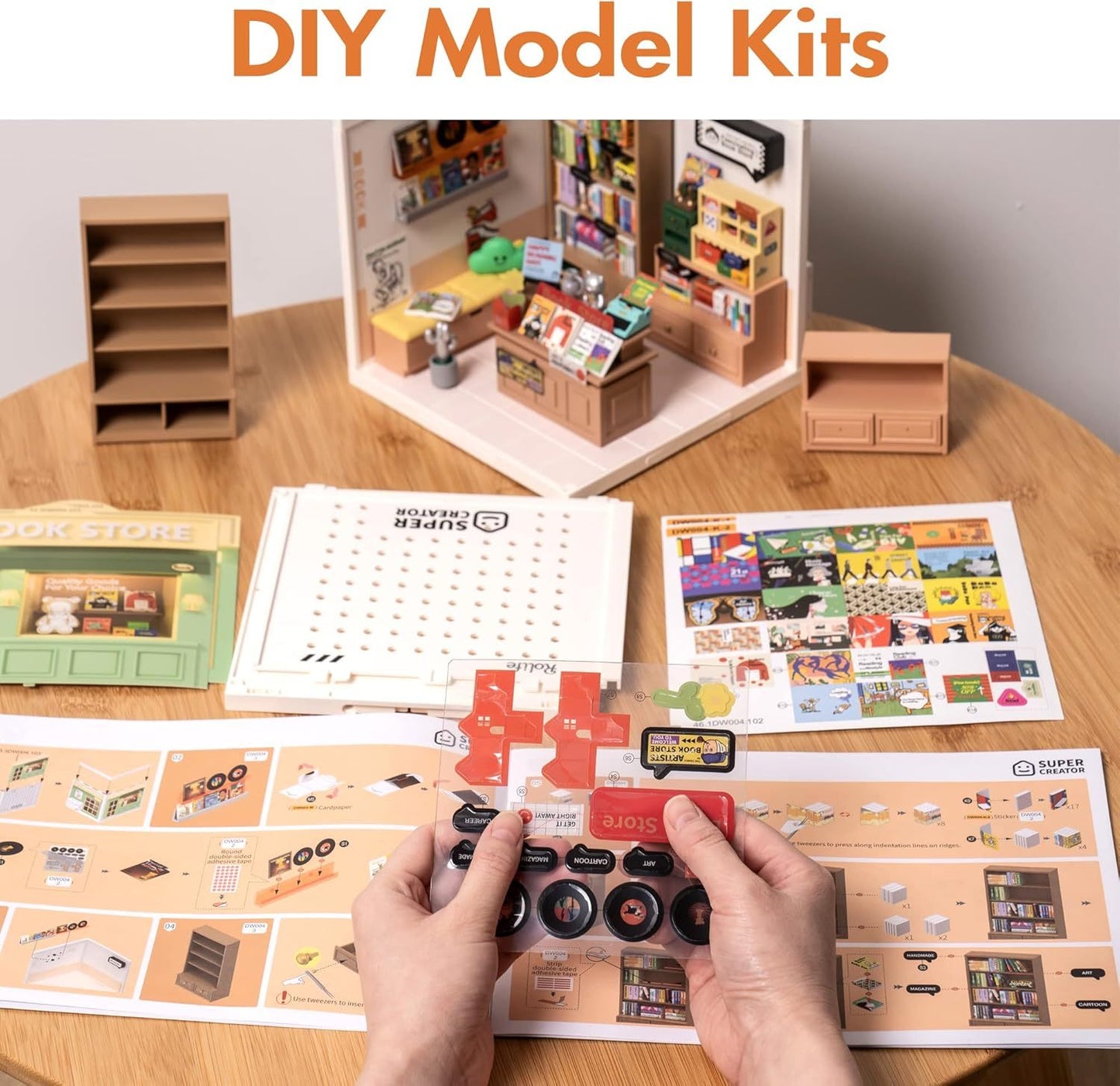 ROBOTIME DIY Miniature Dollhouse Kits Super Store Fascinating Book Store Kit DW004