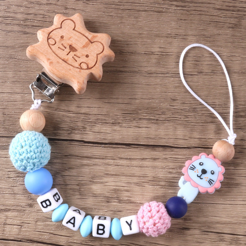 Beech Wood Lion Clip Chain Gum Pacifier To Prevent Chain Dropping